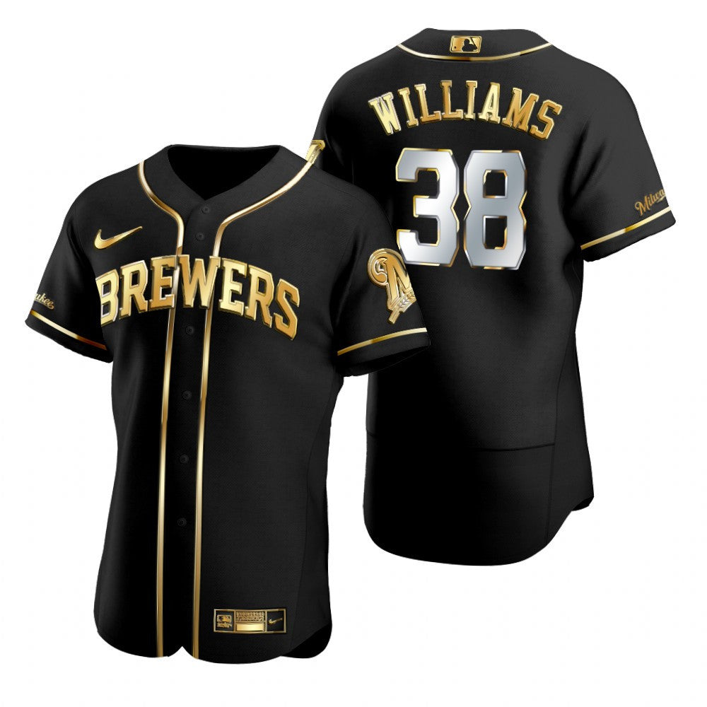 Milwaukee Brewers 38 Devin Williams Mlb Golden Brandedition Black Jersey Gift For Brewers Fans