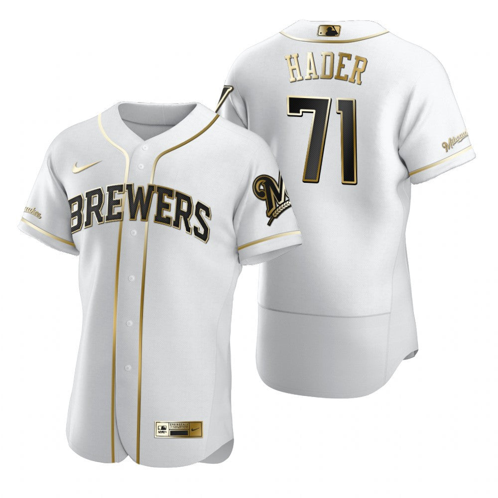 Milwaukee Brewers 71 Josh Hader Mlb Golden Brandedition White Jersey Gift For Brewers Fans