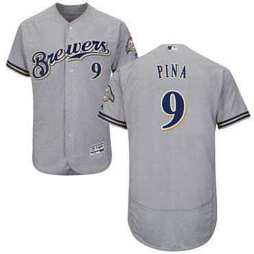 Milwaukee Brewers 9 Manny Pina Grey Flexbase Authentic Collection Stitched Baseball Jersey