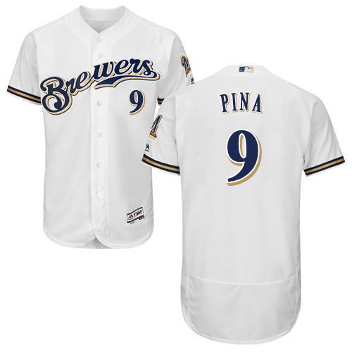 Milwaukee Brewers 9 Manny Pina White Flexbase Authentic Collection Stitched Baseball Jersey