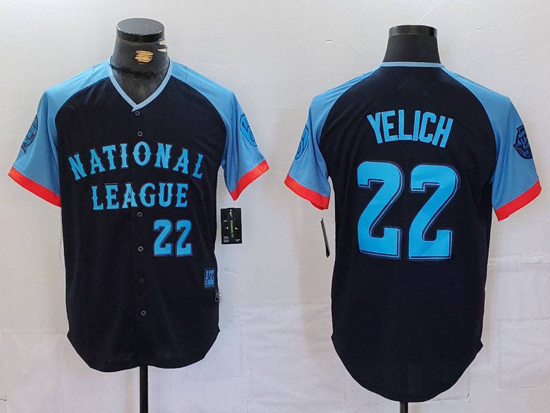 Milwaukee Brewers #22 Christian Yelich Number Navy 2024 All Star Limited Stitche