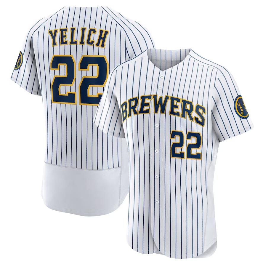 Milwaukee Brewers #22 Christian Yelich White Team Alternate Authentic Player Jer