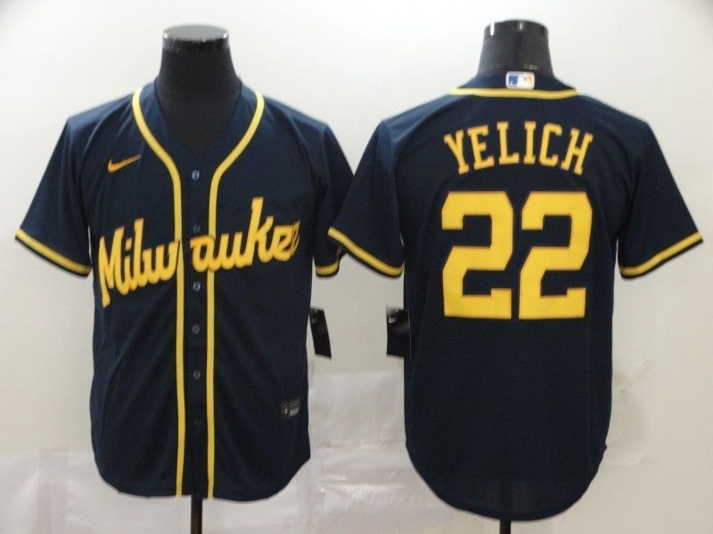 Milwaukee Brewers Christian Yelich 22 2020 Mlb Black Blue Jersey