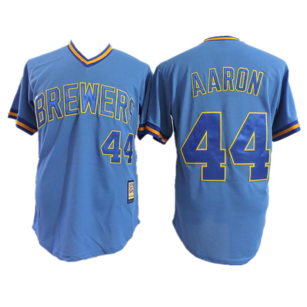 Milwaukee Brewers Hank Aaron Blue Throwback Pullover Jersey
