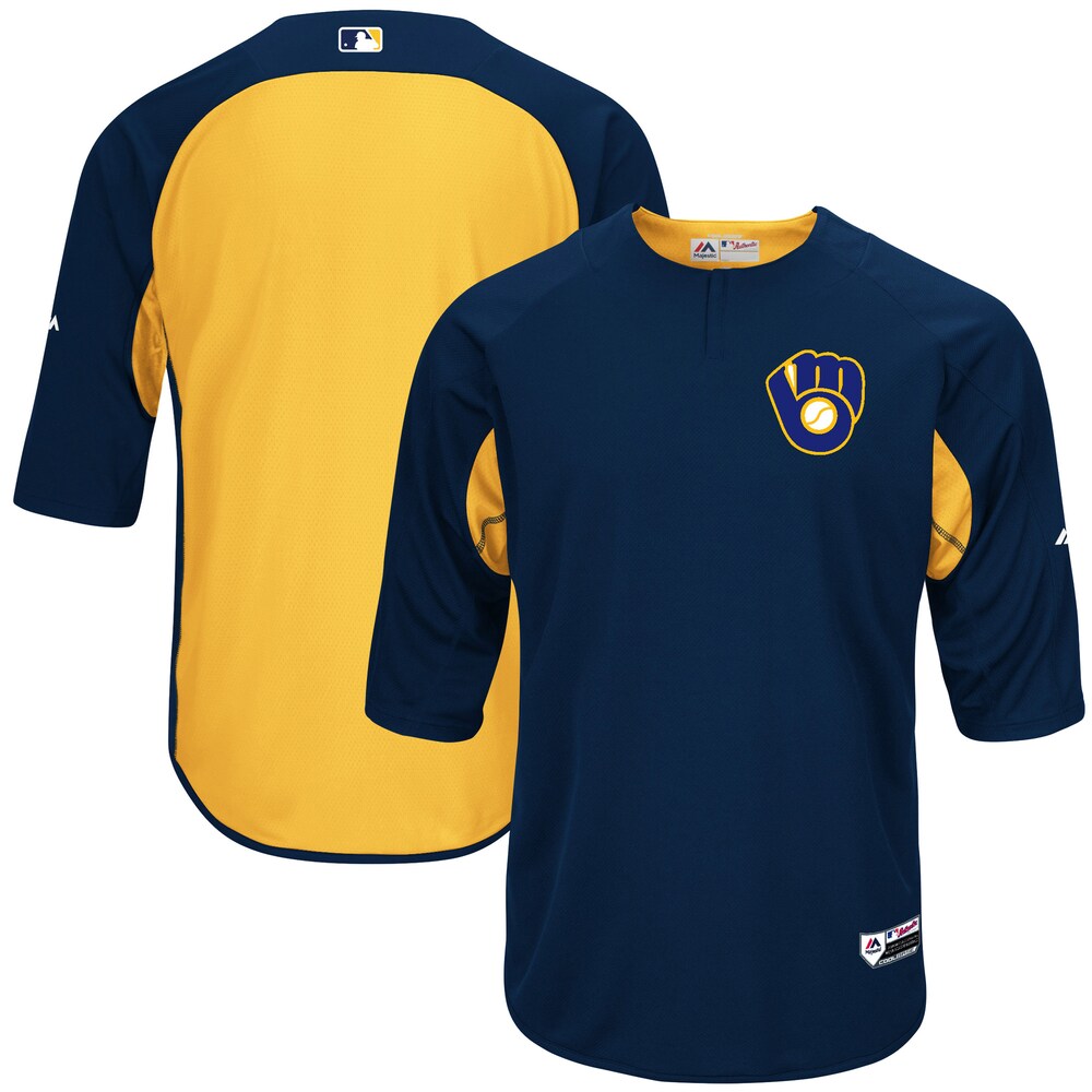 Milwaukee Brewers Majestic Collection On field 34 sleeve Batting Practice Jersey Navyyellow