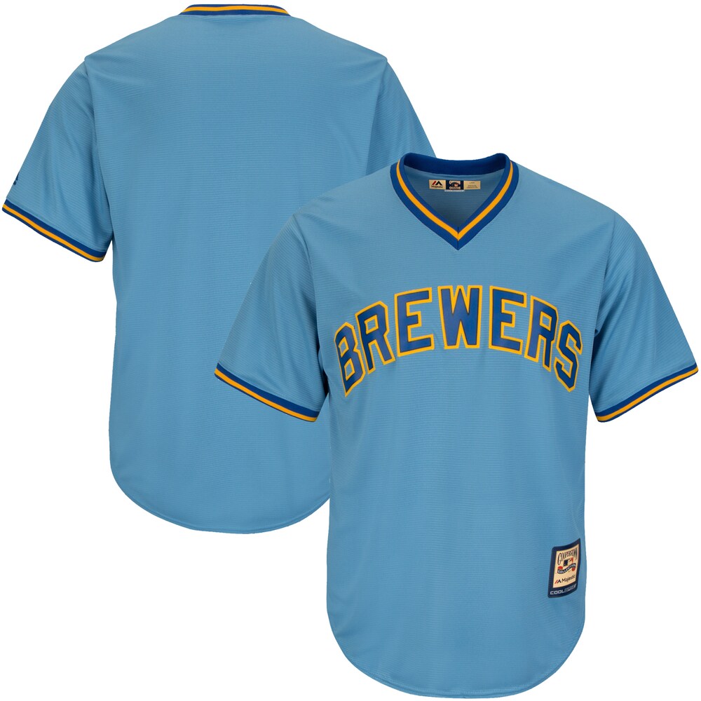 Milwaukee Brewers Majestic Cooperstown Collection Cool Base Jersey Light Blue