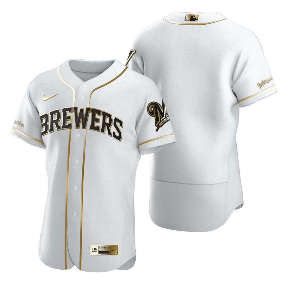 Milwaukee Brewers Mlb Golden Brandedition White Jersey Gift For Brewers Fans