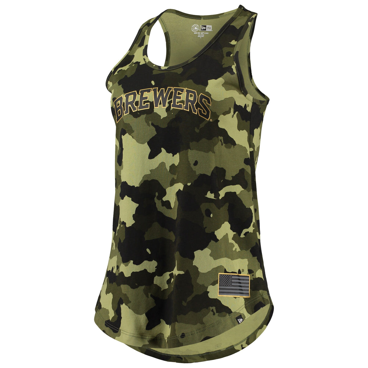 Milwaukee Brewers New Era Womens 2022 Mlb Armed Forces Day Camo Racerback Tank Top Green