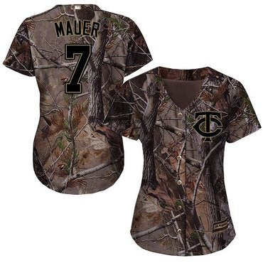 Minnesota Twins 7 Joe Mauer Camo Realtree Collection Cool Base Womens Stitched Baseball Jersey