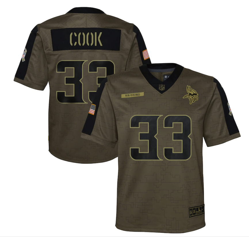 Minnesota Vikings Dalvin Cook 33 Nfl Olive 2021 Salute To Service Game Men Jersey For Vikings Fans
