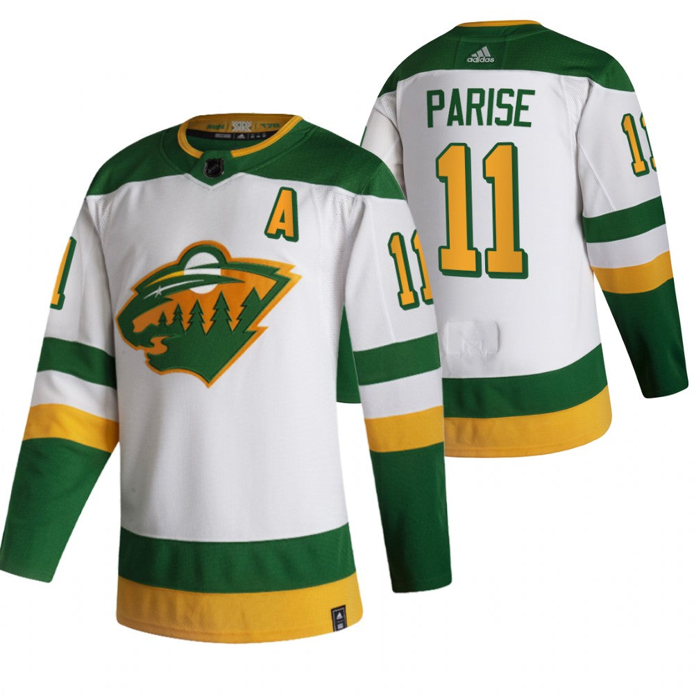 Minnesota Wild 11 Zach Parise White Mens Adidas 2020 21 Reverse Retro Alternate Nhl Jersey