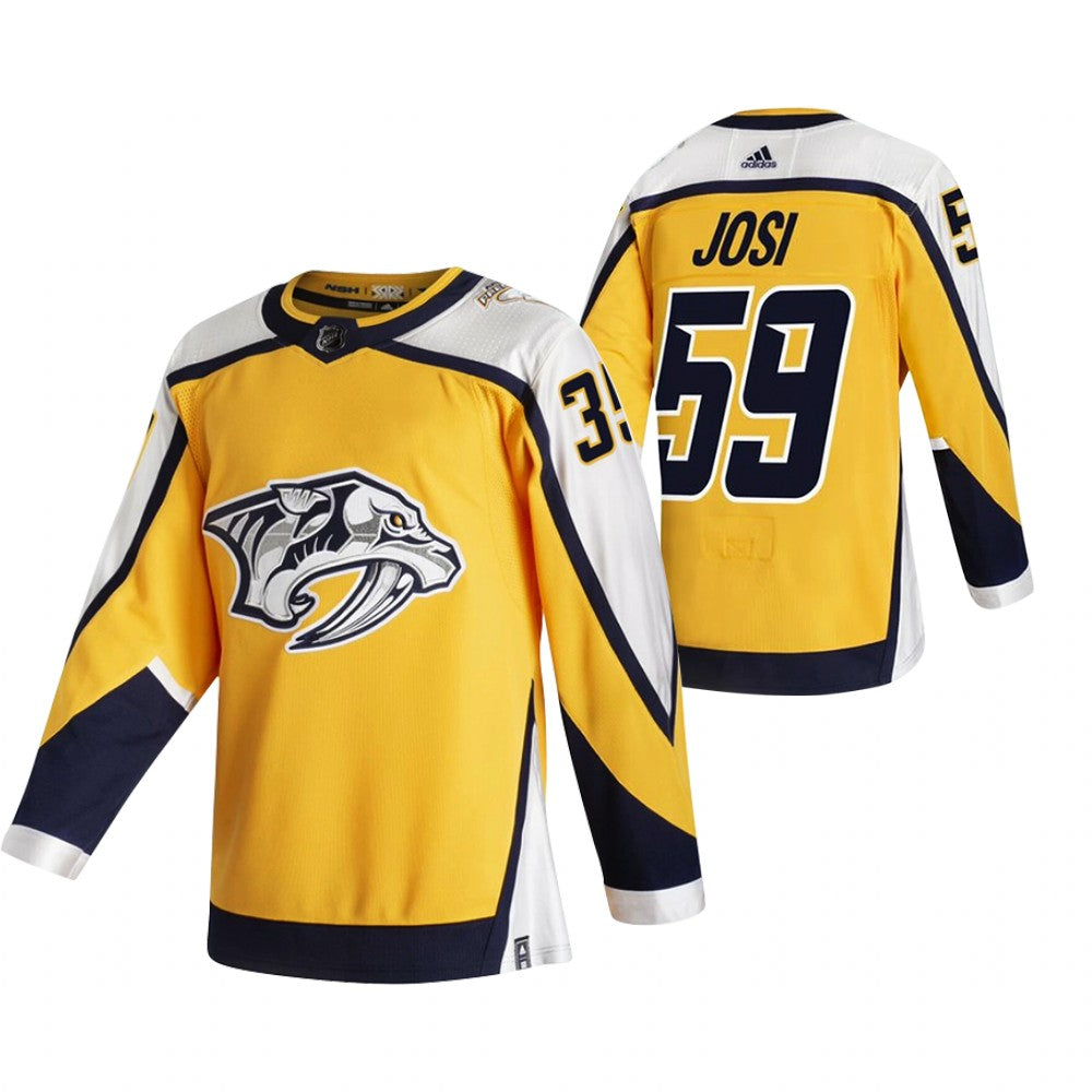Nashville Predators 59 Roman Josi Yellow Mens Adidas 2020 21 Reverse Retro Alternate Nhl Jersey