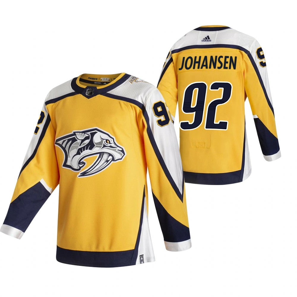 Nashville Predators 92 Ryan Johansen Yellow Mens Adidas 2020 21 Reverse Retro Alternate Nhl Jersey