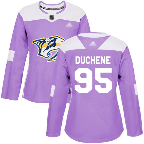 Nashville Predators 95 Matt Duchene Purple Authentic Fights Cancer Womens Stitched Hockey Jersey