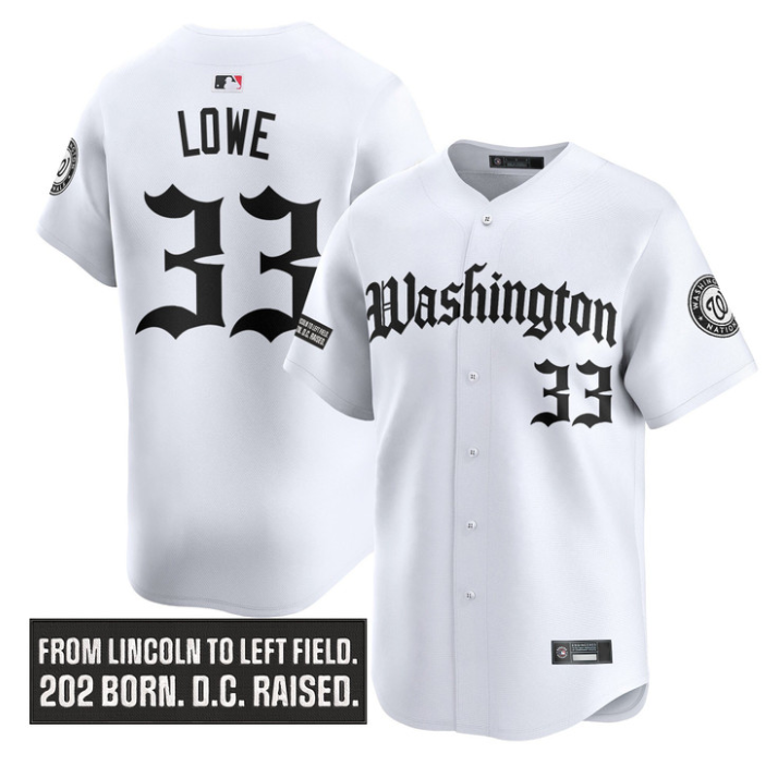 Nathaniel Lowe Jersey #33 Washington Nationals Gothic Capitol Edition White