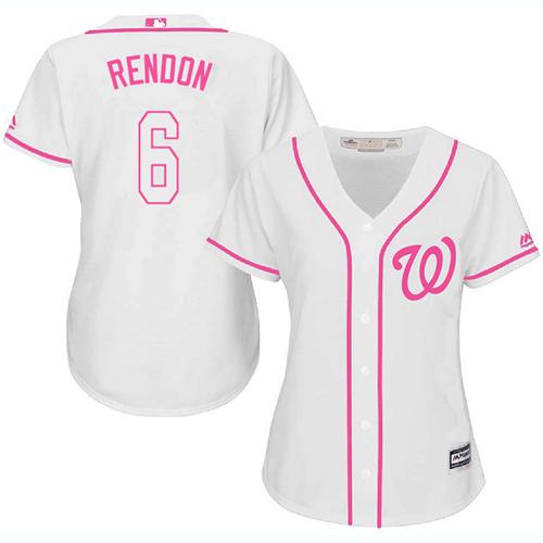 Nationals 6 Anthony Rendon White Pink Fashion Womens Stitched Baseball Jersey