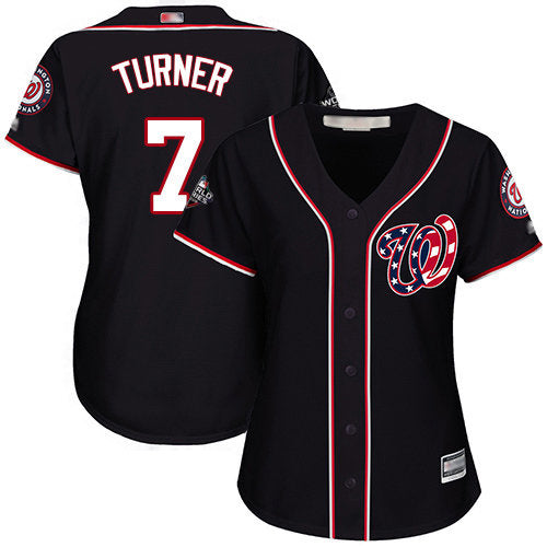 Nationals 7 Trea Turner Navy Blue Alternate 2019 World Series Bound Womens Stitched Baseball Jersey