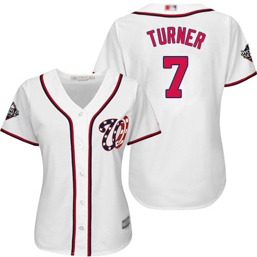 Nationals 7 Trea Turner White Home 2019 World Series Bound Womens Stitched Baseball Jersey