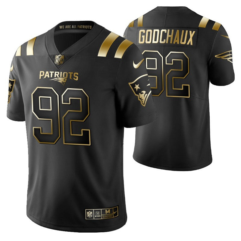 New England Patriots Davon Godchaux 92 2021 Nfl Golden Brandedition Black Jersey Gift For Patriots Fans