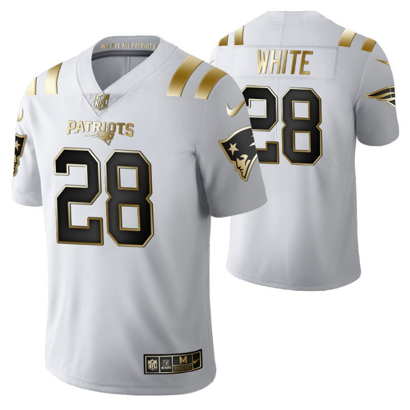 New England Patriots James White 28 2021 Nfl Golden Brandedition White Jersey Gift For Patriots Fans