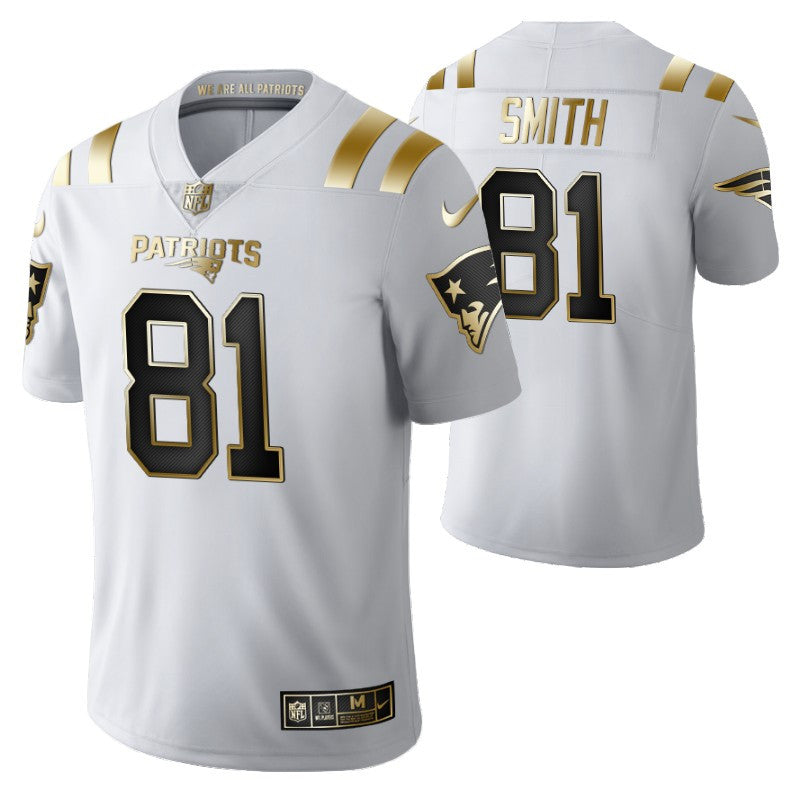 New England Patriots Jonnu Smith 81 2021 Nfl Golden Brandedition White Jersey Gift For Patriots Fans