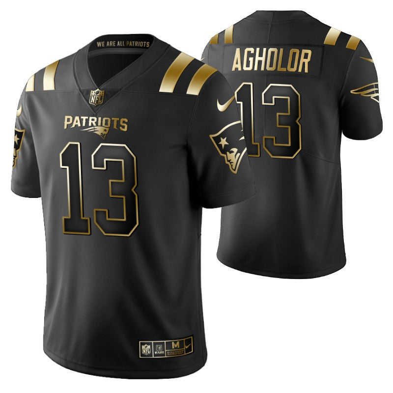New England Patriots Nelson Agholor 13 2021 Nfl Golden Brandedition Black Jersey Gift For Patriots Fans