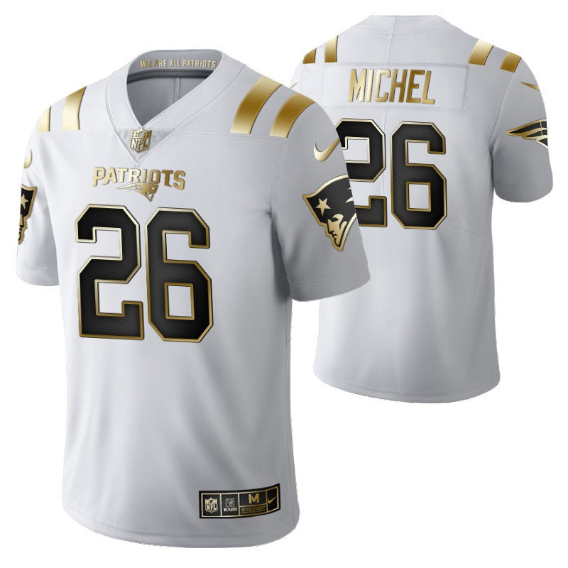 New England Patriots Sony Michel 28 2021 Nfl Golden Brandedition White Jersey Gift For Patriots Fans