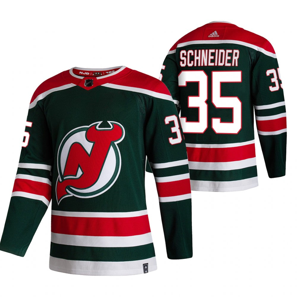 New Jersey Devils 35 Corey Schneider Green Mens Adidas 2020 21 Reverse Retro Alternate Nhl Jersey