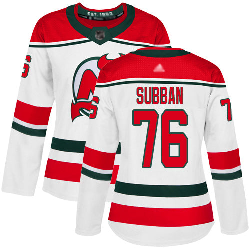 New Jersey Devils 76 P K Subban White Alternate Authentic Womens Stitched Hockey Jersey