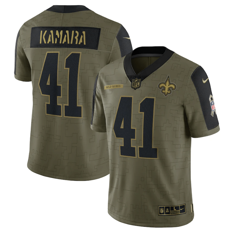New Orleans Saints Alvin Kamara 44 Nfl Olive 2021 Salute To Service Player Men Jersey For Saints Fans