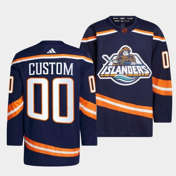 New York Islanders Custom 2022 Navy Reverse Retro 2.0 Stitched Jersey