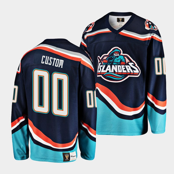 New York Islanders Custom Navy 2022 Reverse Retro Stitched Jersey