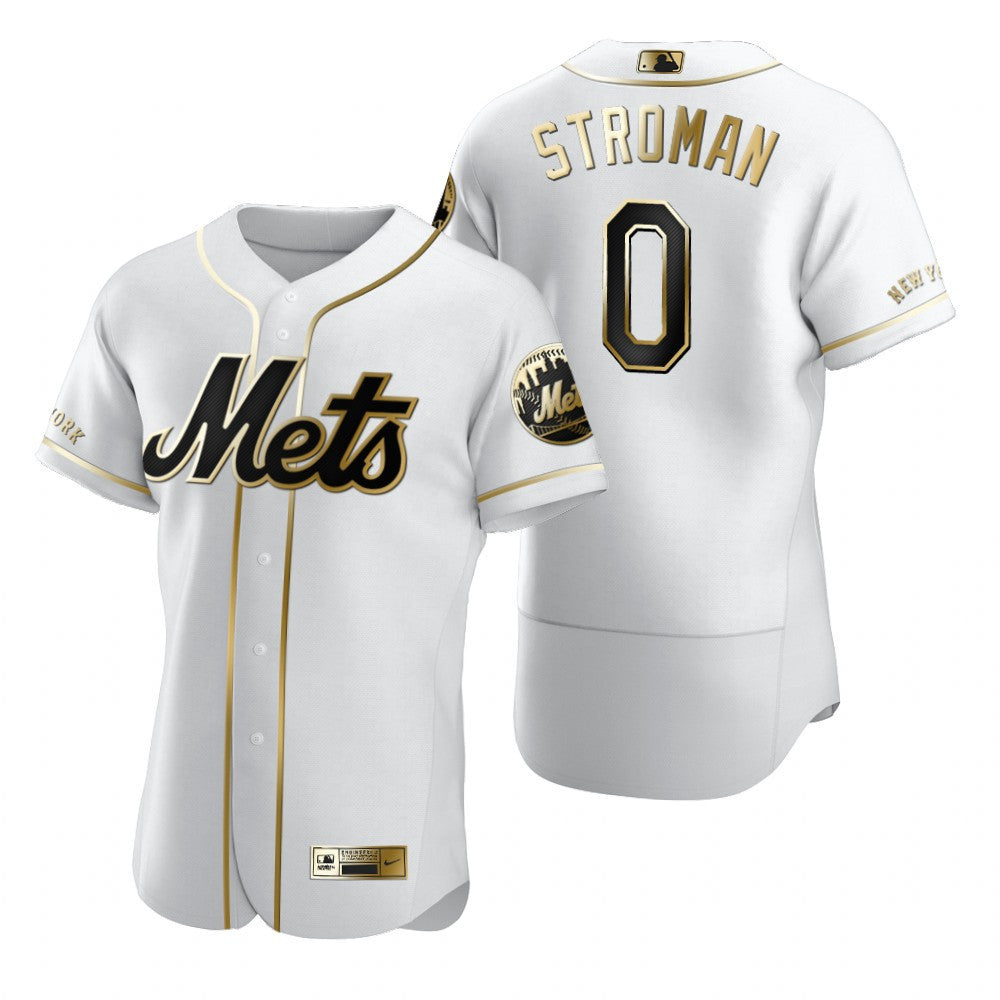 New York Mets 0 Marcus Stroman Mlb Golden Brandedition White Jersey Gift For Mets Fans