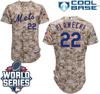 New York Mets 22 Kevin Plawecki Camo Authentic Cool Base Jersey With 2015 World Series Participant Patch