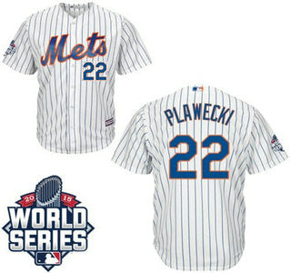 New York Mets 22 Kevin Plawecki Home White Authentic Cool Base Jersey With 2015 World Series Participant Patch