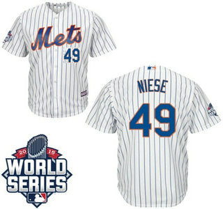 New York Mets 49 Jon Niese Home White Authentic Cool Base Jersey With 2015 World Series Participant Patch