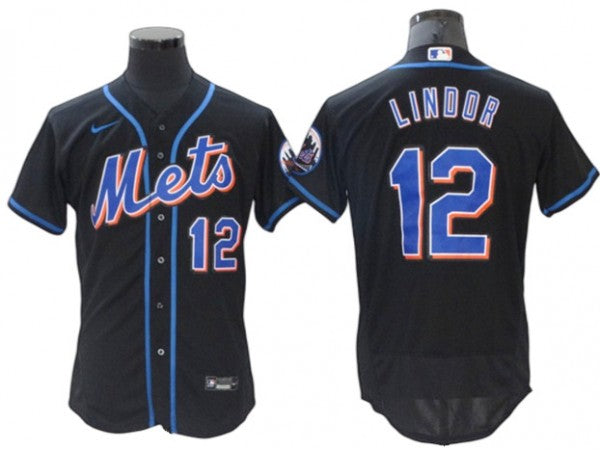 New York Mets #12 Francisco Lindor Black Flex Base Jersey