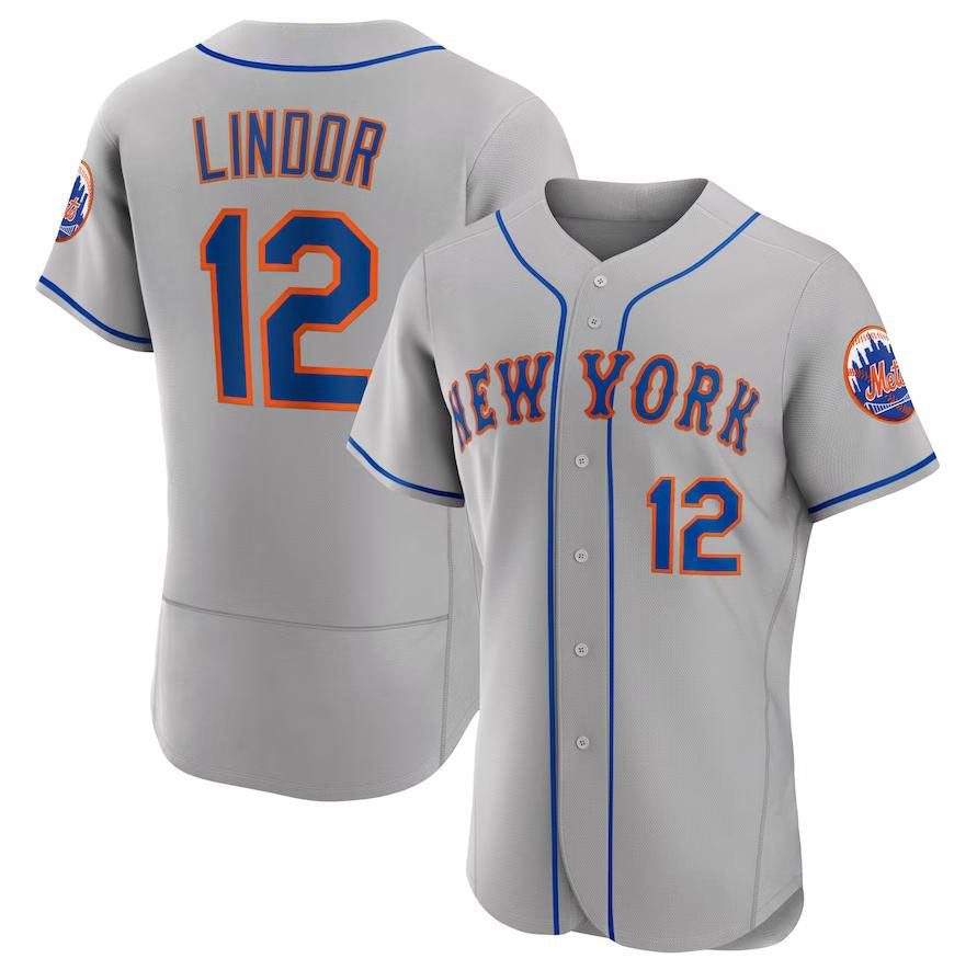 New York Mets #12 Francisco Lindor Gray Home Replica Player Jersey Baseball Jers
