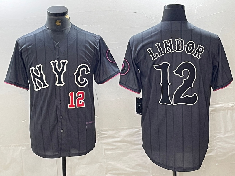 New York Mets #12 Francisco Lindor Number Grey 2024 City Connect Cool Base Stitc