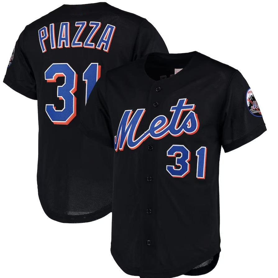 New York Mets #31 Mike Piazza Black Mitchell & Ness Cooperstown Collection Mesh