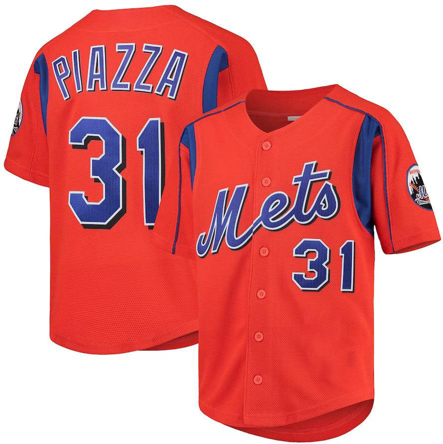 New York Mets #31 Mike Piazza Orange Mitchell & Ness Youth Cooperstown Collectio
