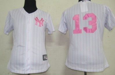 New York Yankees 13 Rodriguez White With Pink Pinstripe Womens Jersey