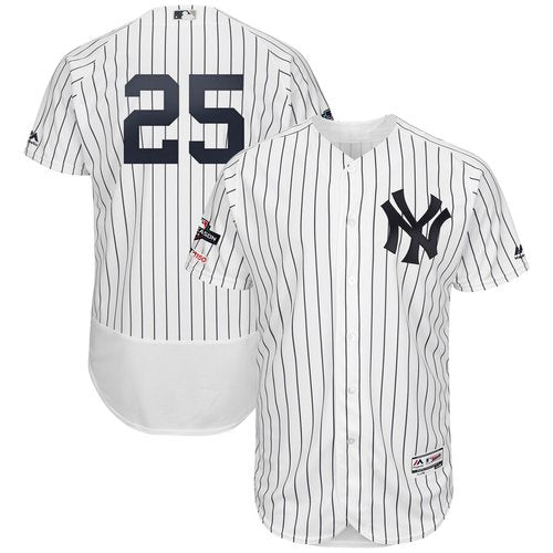New York Yankees 25 Gleyber Torres Majestic 2019 Postseason Authentic Flex Base Player White Navy Jersey