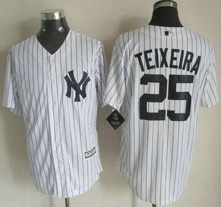 New York Yankees 25 Mark Teixeira 2015 White With Navy Pinstripe Jersey