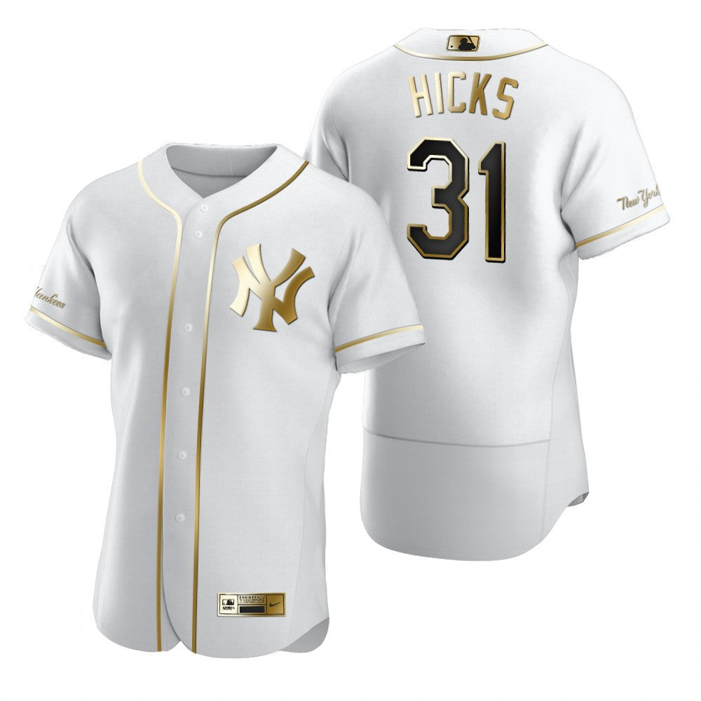 New York Yankees 31 Aaron Hicks Mlb Golden Brandedition White Jersey Gift For Yankees Fans