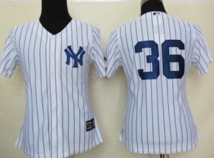 New York Yankees 36 Kevin Youkilis White With Black Pinstripe Womens Jersey
