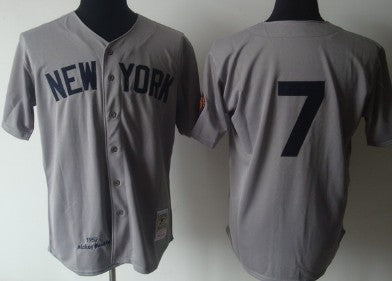 New York Yankees 7 Mickey Mantle 1951 Gray Wool Throwback Jersey