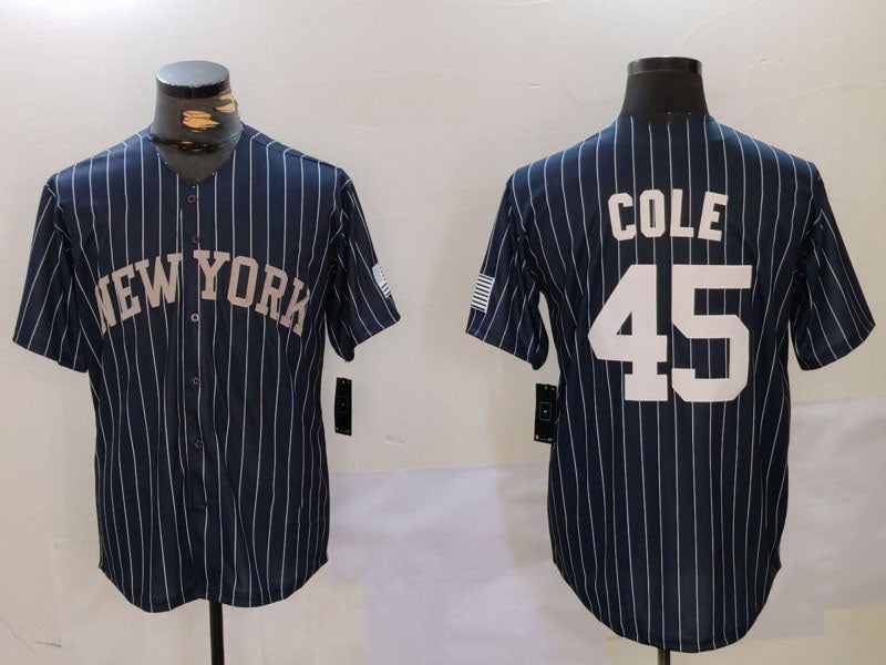 New York Yankees #45 Gerrit Cole Navy Pinstripe Fashion Cool Base Baseball Jerse