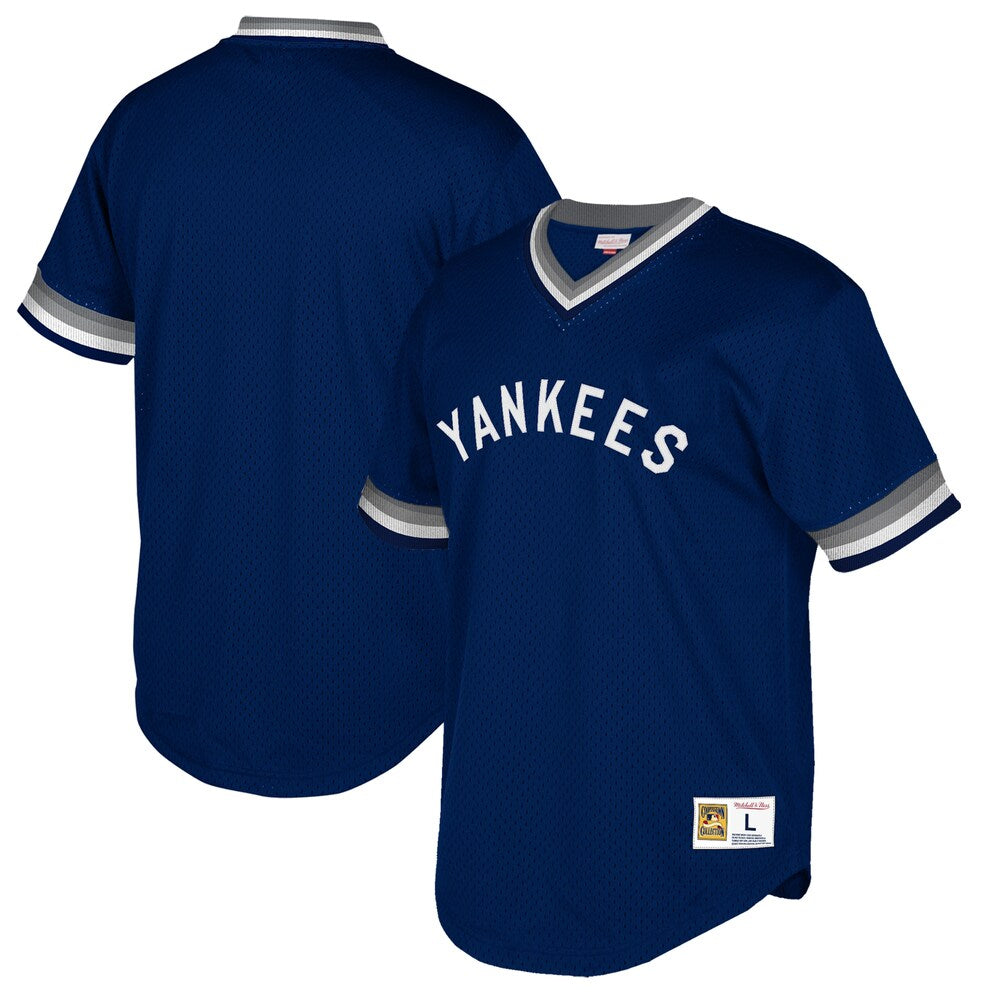 New York Yankees Mitchell Ness Cooperstown Collection Mesh Wordmark V neck Jersey Navy