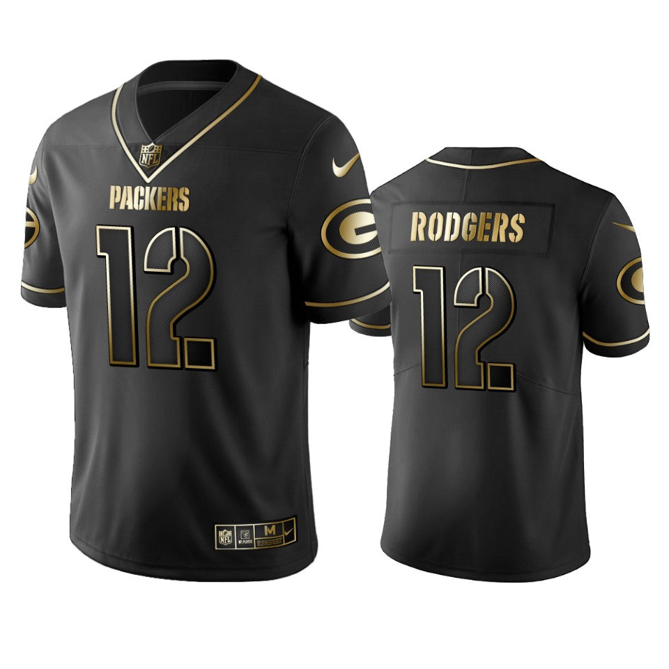 Nfl 100 Commercial Aaron Rodgers Green Bay Packers Black Golden Edition Vapor Untouchable Limited Jersey Mens